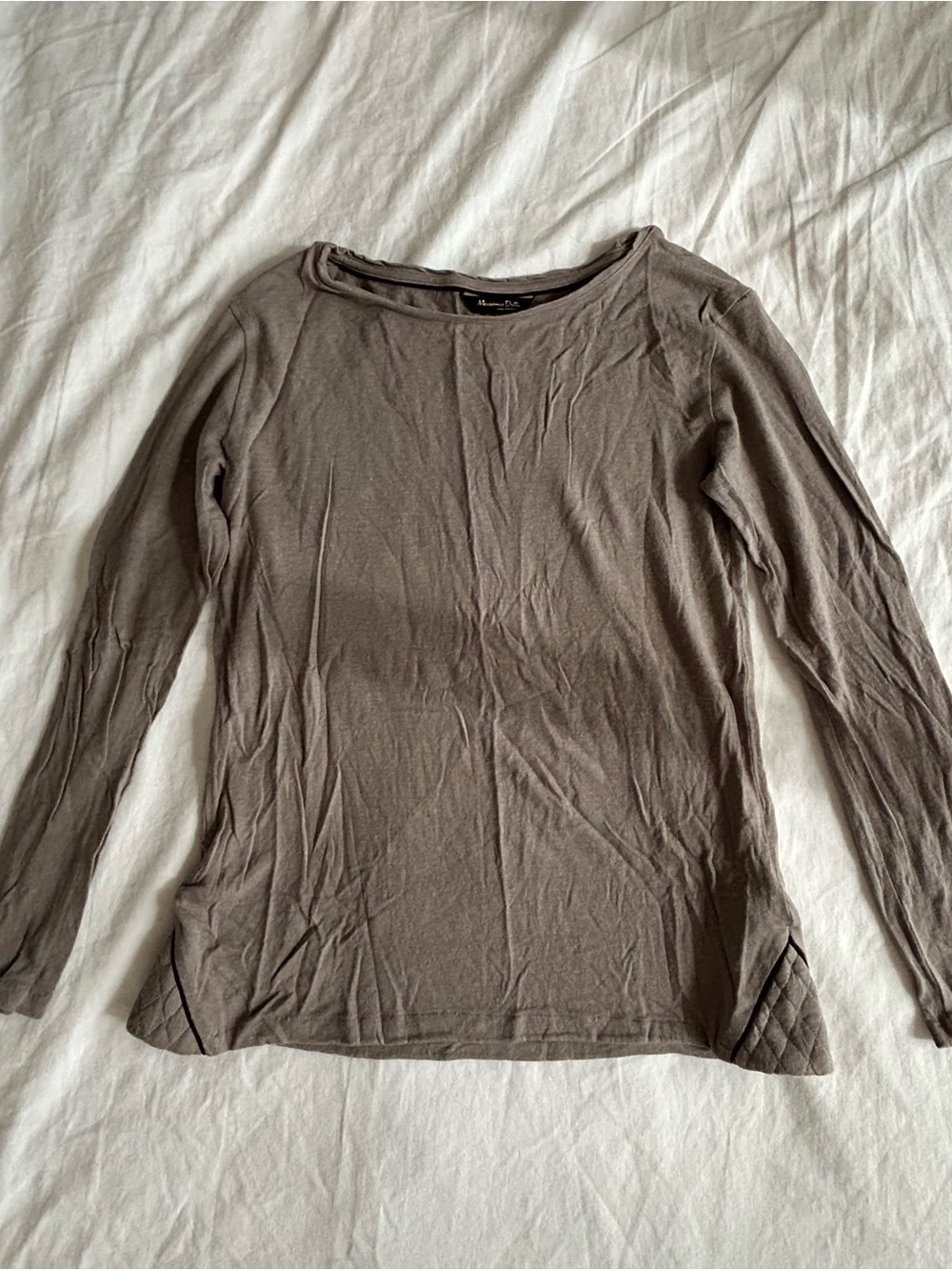 Massimo Dutti grey quilted accents light weight wool long sleeve top